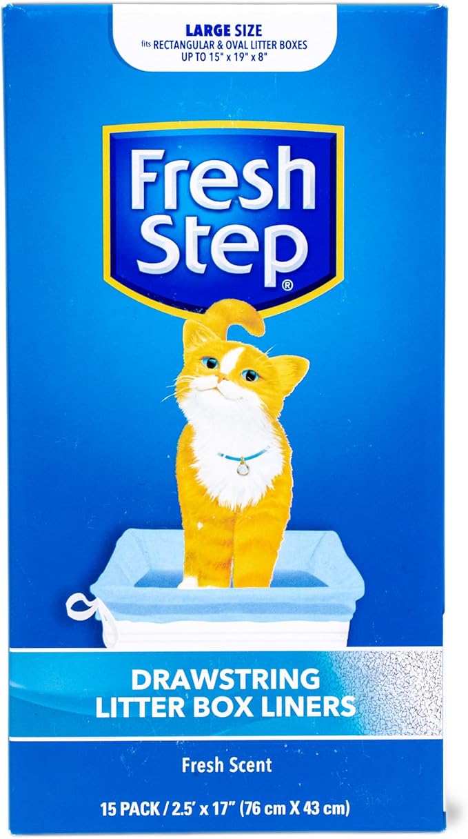 Fresh Step Drawstring Cat Litter Box Liners, Scented Heavy Duty Kitty Litter Bags for Large Oval or Rectangle Pans, Helps Contain Odor and Mess, Easy Lift Out Cleanup, 30 x 17 in, 15 Count - 12 Pack