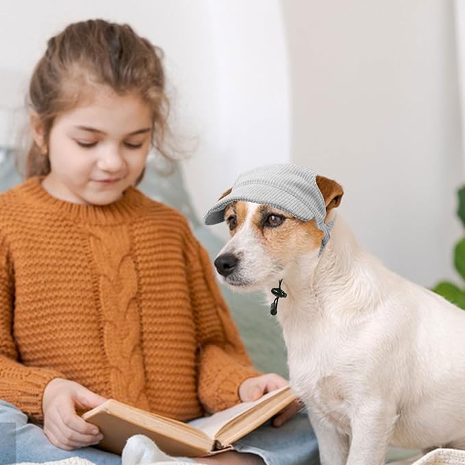 Dog Baseball Cap, Dog Cat Summer Beach Visor Hat with Ear Holes, Adjustable Puppy Sunbonnet Headdress (Grey, X-Large)