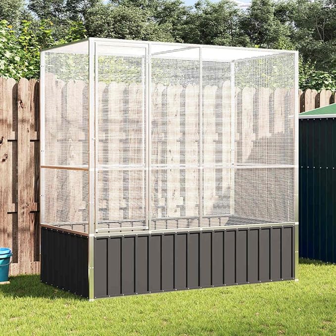 vidaXL Aviary Bird Cage - 82.9"x42.1"x83.5" Galvanized Steel | Spacious Parrot Budgie Habitat with Lockable Door & Mesh Grid for Indoor/Outdoor Use