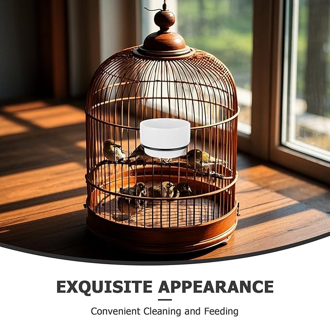 YARNOW Ceramic Bird Feeder Bowl Detachable Hanging White Parakeet Food Dish for Bird Cage Feeding and Watering Supplies