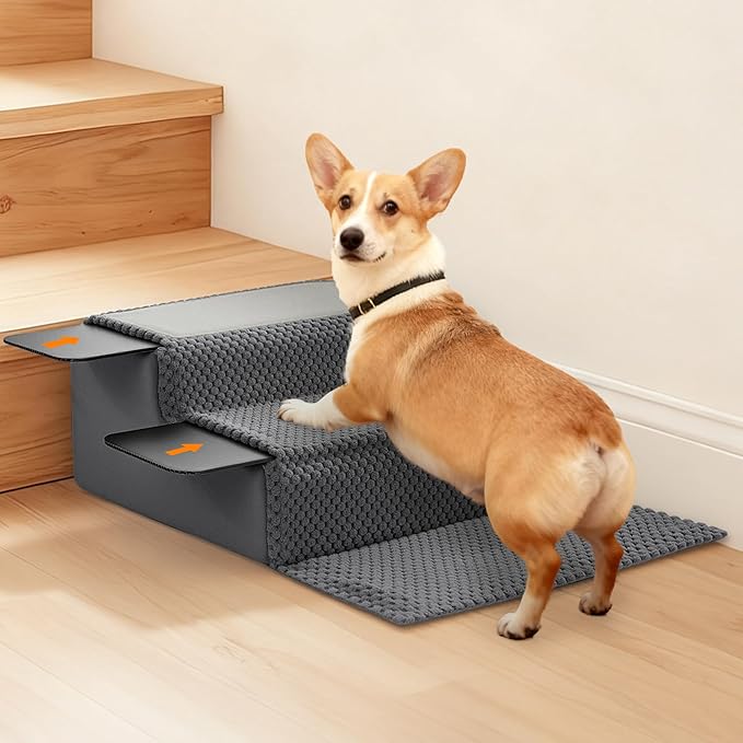 ROYALAY Stair Wedges for Small Dogs, Crystal Velvet Ramps for Dogs Over Stairs, Pet Ramp to Get on Bed with Strong Support for Injured & Aged Pets, 1 pcs