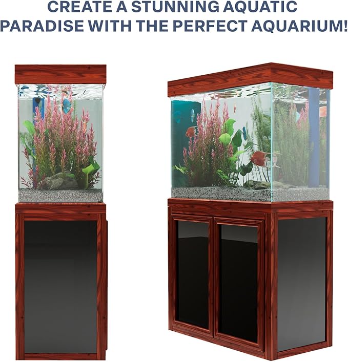 50 Gallon Glass Aquarium with Aluminum Cabinet - Including Sump for Filtration and Circulation, Plumbing, LED, Redwood