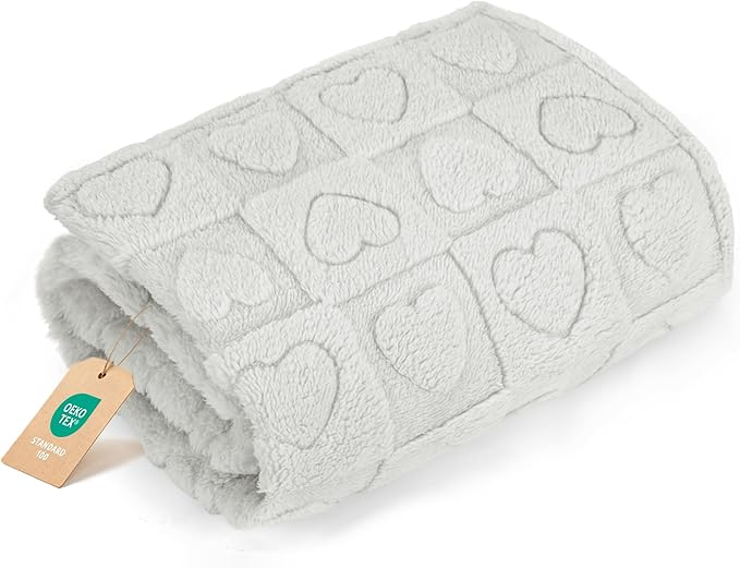 gogobunny Calming Plush Dog Cat Blanket 300GSM Coral Fleece, Ultra-Soft Machine Washable Pet Bedding for Small Medium Dogs Cats Puppies Kittens (Silver, 30x40)