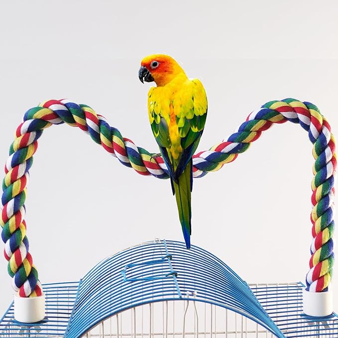 Bird Rope Perch & Birds Swing Set - Bird cage Accessories, Rope perches for Conures, Parrots,Cockatiel,Lovebird,Budgerigar,Parakeet perches for cage,Birds perches (2PCS Nipple 24inch)