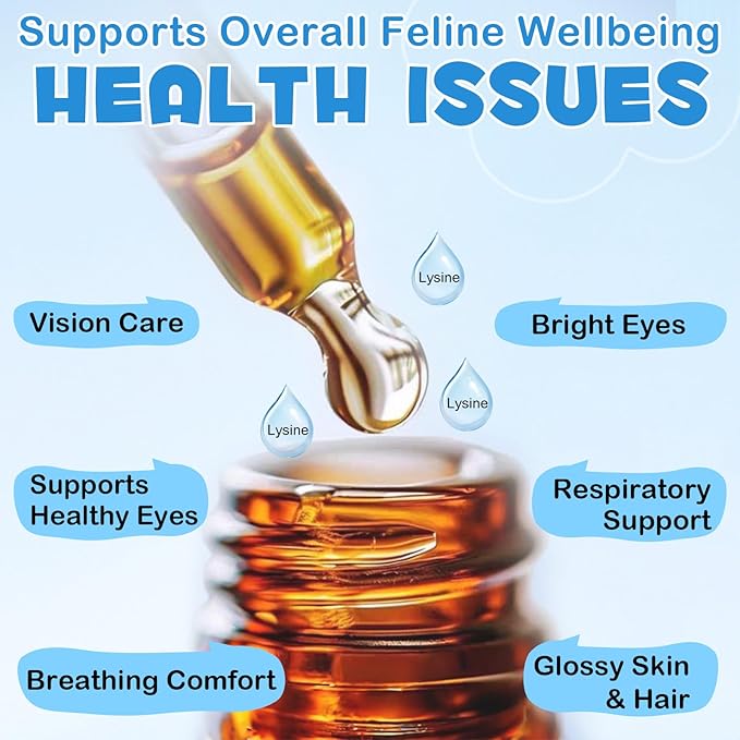 NIFEISHI L-Lysine Liquid Supplement for Cats - for Respiratory Health, Sneezing, Runny Nose & Eye Care - for Cats of All Ages, Easy-to-Use Liquid Drops, 60ml/2oz