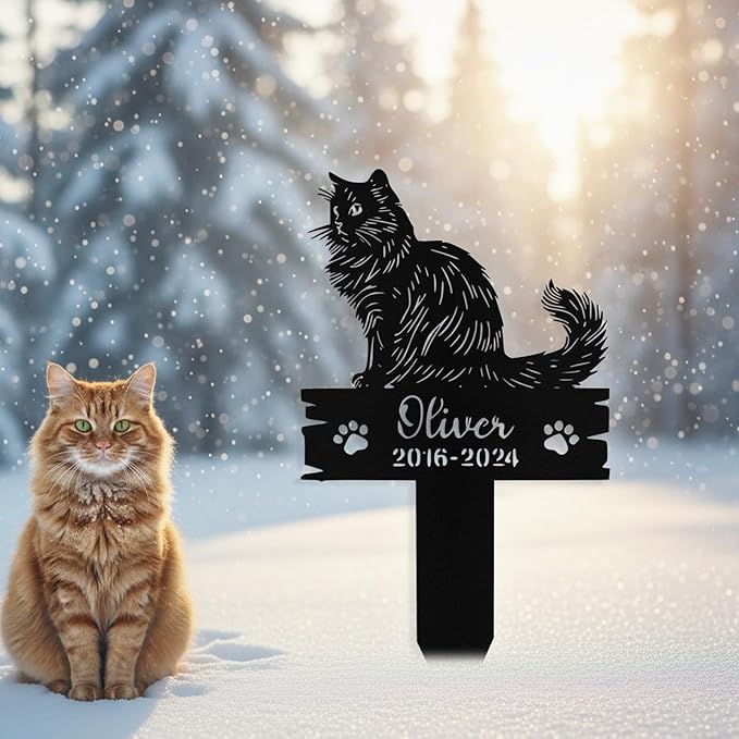 Custom Cat Grave Marker Outdoor, Personalized Metal Cat Memorial Grave Stake with Name and Date, Outdoor Waterrproof Cats Memorial Plaque