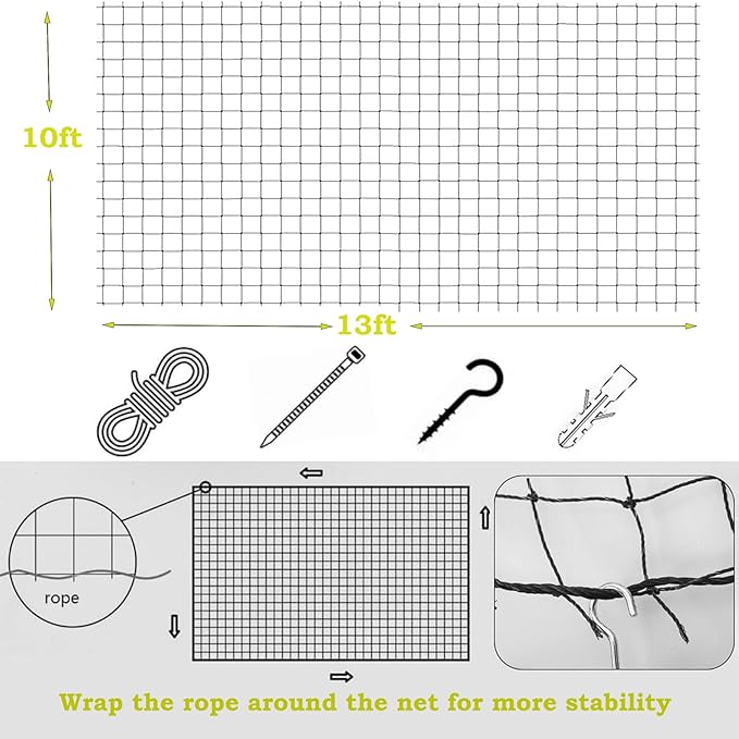 Cat Netting Balcony, Wire-reinforced Cat Net, Bite and Tear-resistant, UV and Weather-resistant, Balcony Cat Anti-Fall Netting for Pets, Cat Protection Net for Windows Patio Balcony - 10x13ft/4x3m