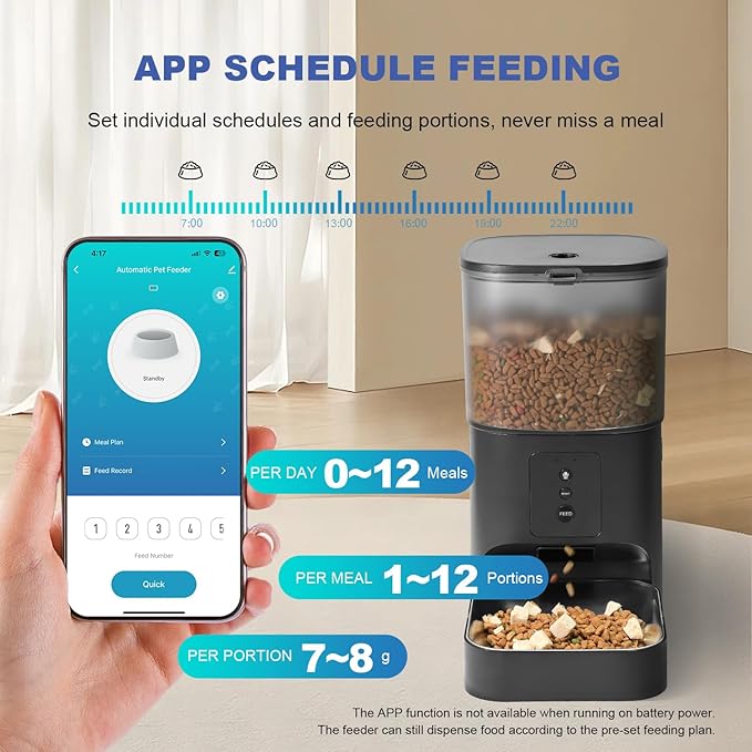 Automatic Cat Feeder, Cat Food Dispenser with 10s Voice Recorder, Pet Feeder up to 8 Meals per Day, Timed Feeder with Dry Food Sealed Ring