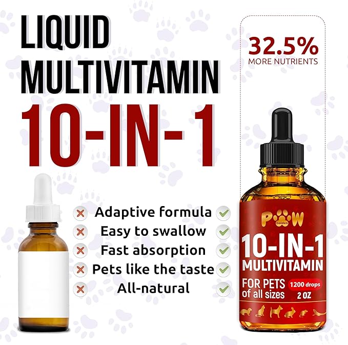 Liquid Multivitamin for Dogs with Glucosamine – Help with Allergies & UTIs – Dog Vitamins and Supplements – Cat Multivitamin for Hips & Joints – B, C & D3 for Coat Shining & Digestion – 2 oz