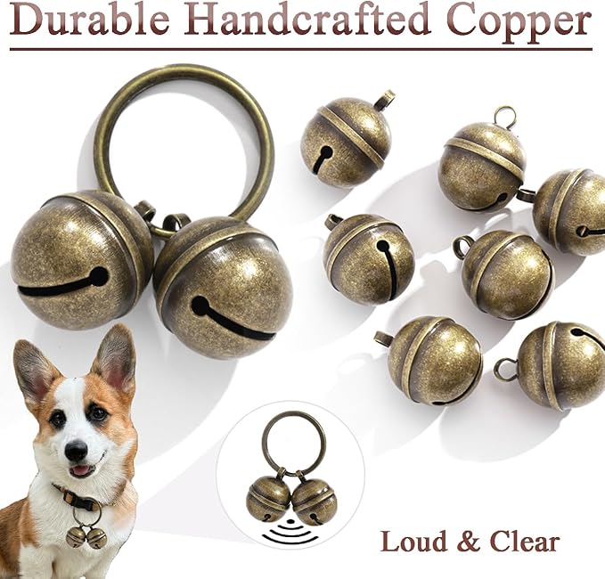 Copper Dog Bells for Collars with Quick-Release Clasp - Audible Safety Trackers for Medium to Large Dogs, Outdoor Collar Accessories(Bronze)