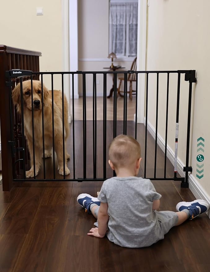 Babelio Removable & No Bottom Bar Baby Gate, 35.5-55" Extra Wide Hardware Mounted (Drill Needed)| Wide Walk-Thru| Auto-Close Safety Dog/Pet Gate for Stairs & Doorways (Black, 35.5-55" W, 30" H)