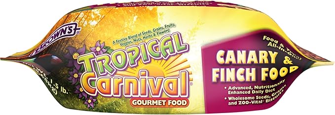 F.M. Brown's Tropical Carnival Gourmet Canary and Finch Food, 1.5-lb Bag - Vitamin-Nutrient Fortified Daily Diet with Fruits, Veggies, Grains, Seeds, Herbs, and Flowers