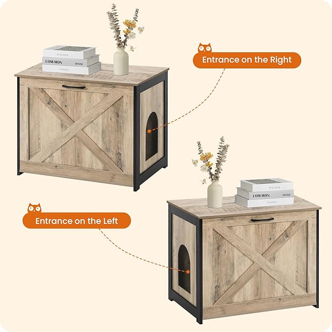Dwanton Cat Litter Box Furniture Hidden, Cat Litter Box Enclosure, Reversible Entrance Can Be on Left or Right Side, Indoor Cabinet, Wooden Washroom, End Table, Nightstand, Greige, 27.6" L
