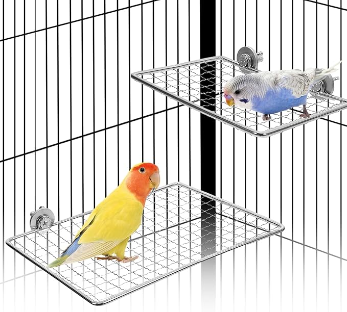 Bird Perches Platform, Stainless Steel Bird Perch Stand,Bird Cage Accessories Exercise Platform for Small to Large Parrots(Rectangle,L+XL)