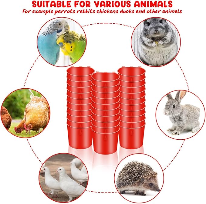 30 Pcs Chicken Coop Feeder Water Cup,8 oz Cage Cups Chicken Feeder Waterer, Cage Cups Birds Hanging Feeders, Chicken Feeder Water Bowl for Parakeet Poultry Pigeon Bunny Wire Cage (Red)