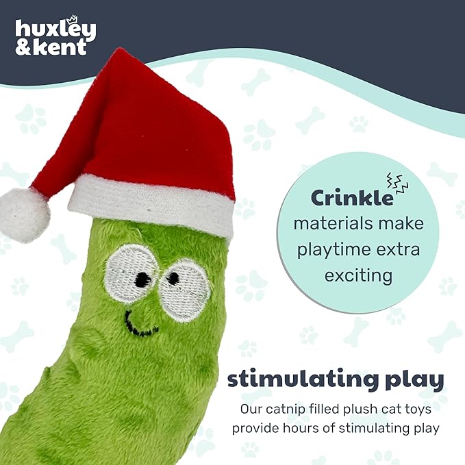 Huxley & Kent Plush Cat Toy - Holiday Interactive Catnip Toy for Cats & Kittens - Soft with Crinkle & Catnip - Fun Indoor Play - Dilly Claus