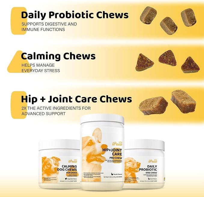 iPaw Calming Chews for Dogs, Calming Dog Treats, Separation Anxiety Relief Calming Care, Hemp-Free, All Natural Ingredients, Manage Everyday Stress for Puppy, Made in USA, Vegetable Flavor (50 Chews)
