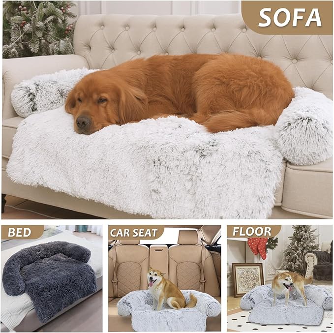 Tinaco Calming Dogs/Cats Bed Mats, Dog Pad Washable Removable Couch Cover, Plush Long Fur Mat for Pets, Waterproof Lining, Perfect for Small, Medium and Large Dogs and Cats (Desert Brown, 45"x37")