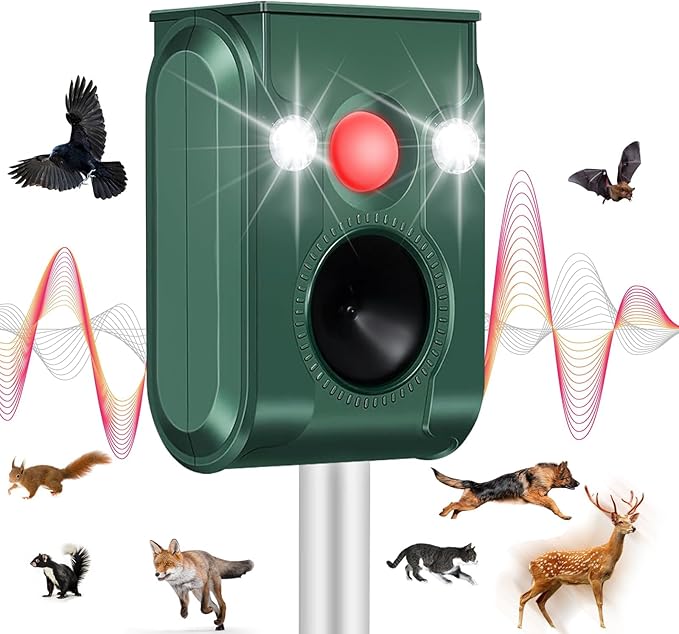 Cat Repellent Outdoor, Solar Ultrasonic Animal Repeller with Motion Sensor Waterproof Deer Repellent Devices Skunk Raccoon Squirrel Dog Cat Deterrent Outdoor for Garden Yard