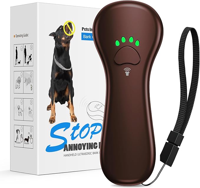Anti Barking Device Dog Barking Control Devices Rechargeable Ultrasonic Dog Bark Deterrent up to 16.4 Ft Effective Control Range Safe for Human & Dogs Portable Indoor & Outdoor Brown