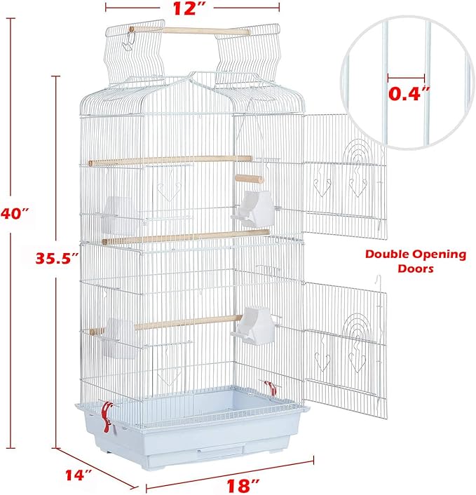 Open Top Canary Parakeet Cockatiel Lovebird Finch Bird Cage with Breeding Doors