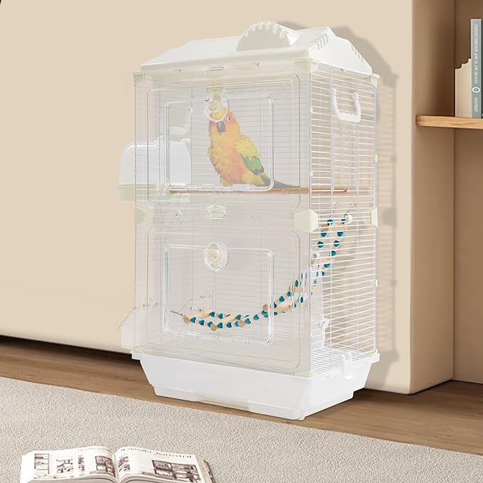 Two-Tier Bird Cage Medium Small Bird Cage Flight Cage with Stand Food Containers 30’’h Bird Cages with Pull Out Tray and Feeder Detachable Pet Flight Birdcage for Parrot Lovebirds (C)