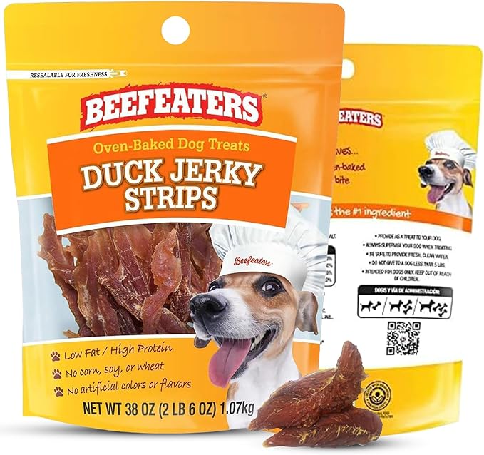 Beefeaters Duck Jerky Strips for Dogs 38oz, Oven-Baked High Protein Dog Treats Duck Jerky - Low Fat Grain-Free Dog Snacks - No Corn Wheat or Soy - Chewy Dog Jerky Treats for Training and Rewards