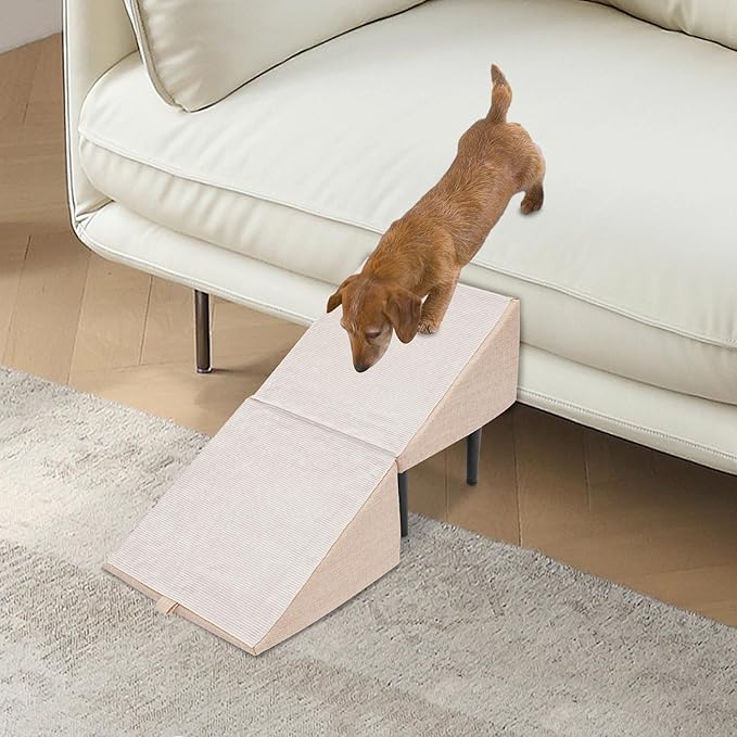 Split Ottoman Dog Ramp, 2-in-1 Foldable Lightweight Folding Pet Ramps Stairs, Dogs Ramp for Bed and Couch, for Small Animal, Small and Large Dog, Elderly Pet (Beige, 11.8 * 11.8 * 7.8in)