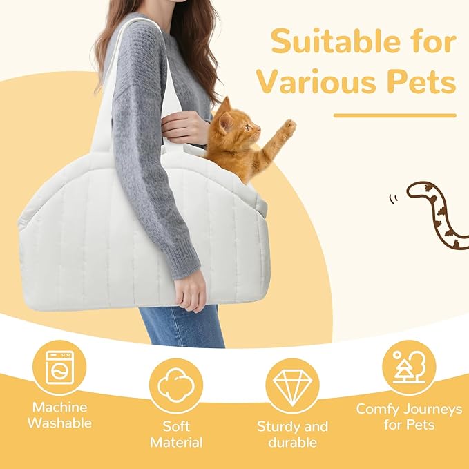 Dog Purse Carrier for Small Dogs Up to 15 Lbs - Dog Carrier Purse with Secure Harness Clip, Dog Tote Bag for Small Dogs and Puppies - White