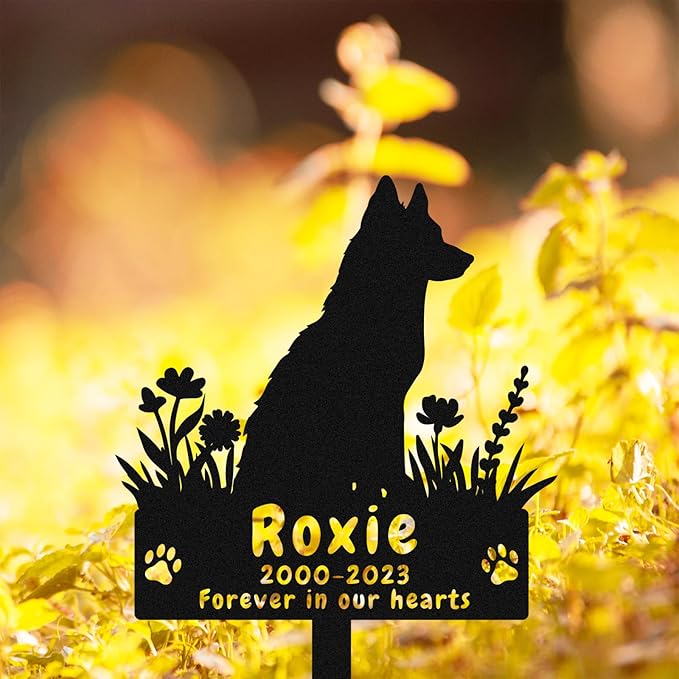 Personalized Custom Flowers Dog Husky Memorial Grave Marker Garden Stake, Customized Metal Husky Memorial Plaque Dog Sympathy Garden Yard Sign with Stake