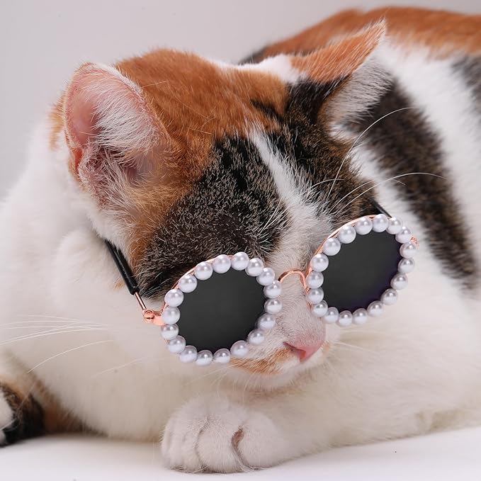 KUDES Cute Dog Sunglasses Pearl Dog Sunglasses Small Medium Breed Girl Holiday Party Pet Costume Accessories