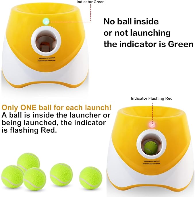 Automatic Dog Ball Launcher, Dog Ball Thrower with 15 Mini Tennis Balls Sizing 2 Inch and Mesh Bag, Interactive Dogs Toys Tennis Balls Launcher for Small Dogs with 3 Distance Settings
