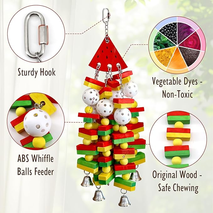 Bird Toys for Parrots Medium Large Bird Parrot Toy for Cockatoos, Cockatiels, Conure Parakeets Natural Wooden Chewing Toys