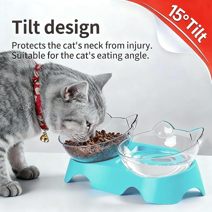 MILIFUN Cat Bowls, Cat Food Bowls Elevated Tilted, Anti Vomiting Kitty Bowl for Puppy and Bunny, Orthopedic Bowl for Indoor.(Blue)