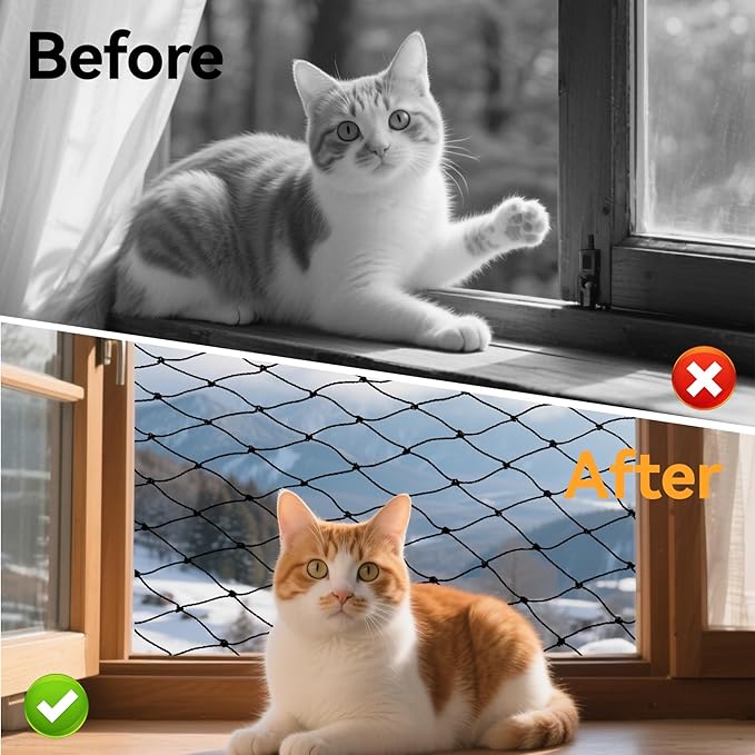 Klmnop Cat Netting Balcony, 10 x 13 ft Steel Reinforced Safety Screen for Pets Anti-Fall, Cat Mesh Fence for Balcony, Window, Stair(Black)