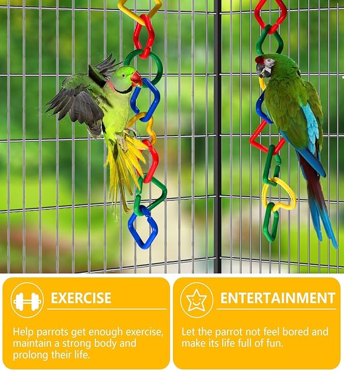 40Pcs Plastic Chain Links Toy, Random Shape & Color Link, Sugar Glider Cage Accessories & Bird Toys with Hooks for Climbing Swing, Multi-Color Multi-Shape