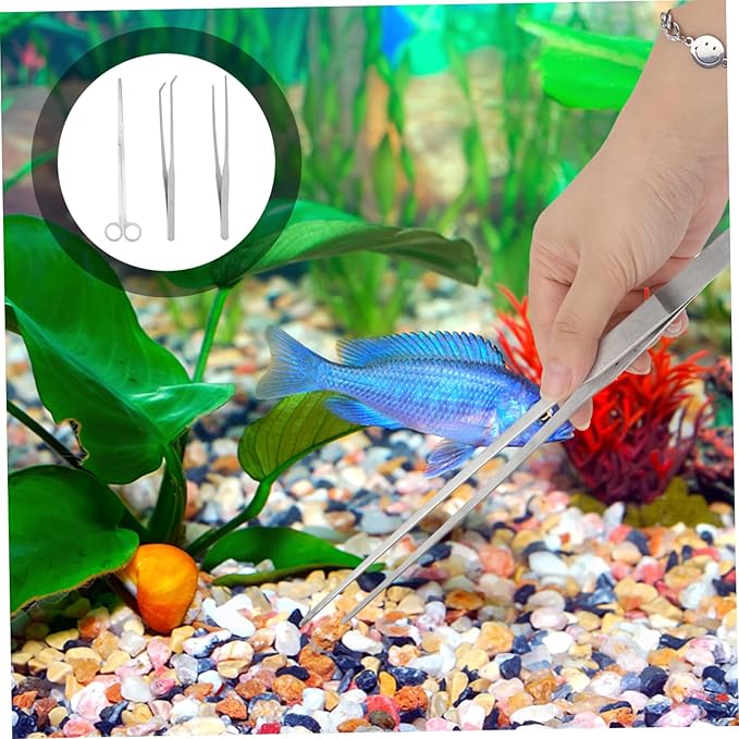 POPETPOP Stainless Steel Tweezer for Aquarium Aquatic Plant Tool Set Ideal for Fish Tank Care