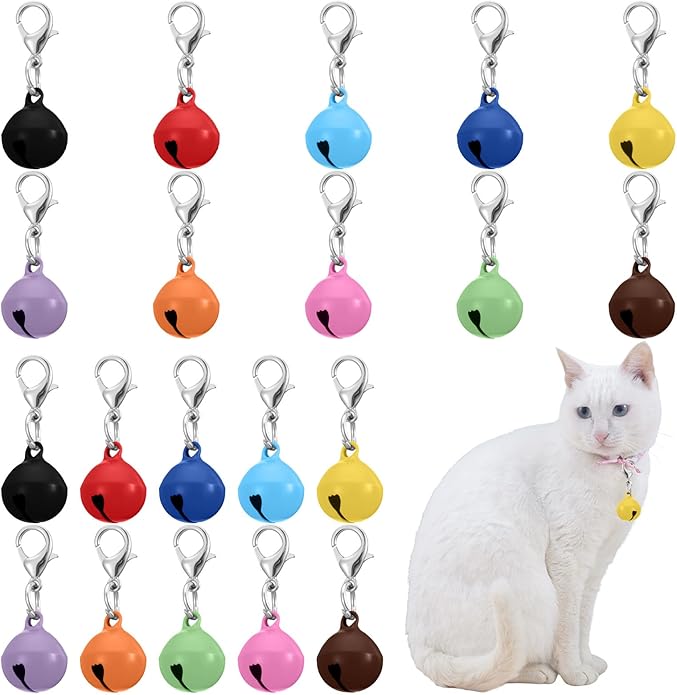 20PCS Pet Bells for Dog Cat Collar, Metal Round Cat Bell Collar with Clasps, Charm Pet Pendant Accessories Christmas Decoration Jingle Bell(Colourful)