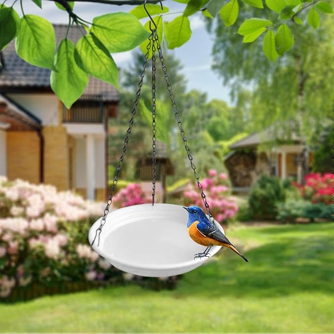 Hanging Bird Feeder and Waterer Tray Bird Food Tray Outdoor Birdbath Hanging Backyard Birdbath for Garden Balcony Trees Lawn, White