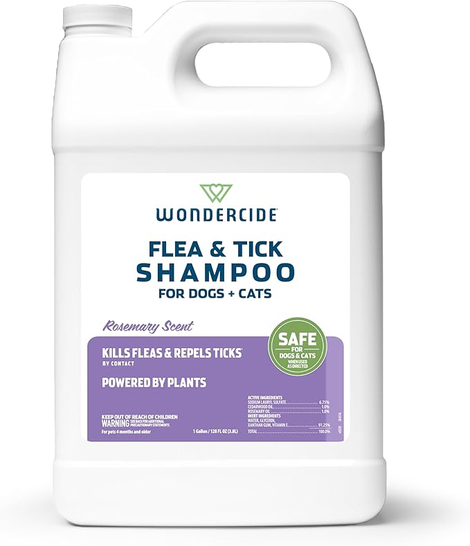 Wondercide - Flea & Tick Shampoo for Dogs and Cats - Flea and Tick Treatment with Natural Essential Oils - for Pets Over 4 Months - Powered by Plants - Rosemary - 128 Fl oz