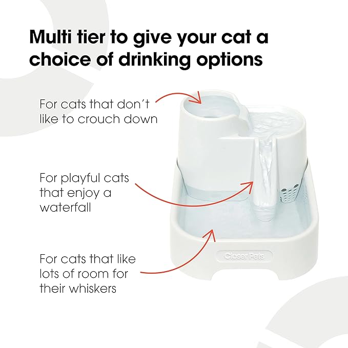 Cat Mate Multi-Level Pet Water Fountain (335) - BPA and BHT Free 3-Stage Filter, for Cats & Small Dogs, Quiet and Hygienic Drinking Fountain, 70 fl. Oz Capacity