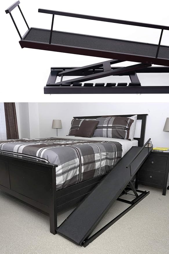DoggoRamps Dog Ramp for Beds - Solid Hardwood with 5 Finish Options - Adjustable up to 37" High Beds with Low Incline, Safety Rails & Anti-Slip Grip, For Small Dogs up to 50lbs - Made in North America