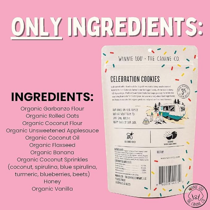Winnie Lou Organic Dog Treats – Natural Dog Biscuits Made in USA with Organic Ingredients, sensative Stomach, Small Breed, Large Breed, high Protein, Hypoallergenic, Celebration Cookies (Pack of 2)