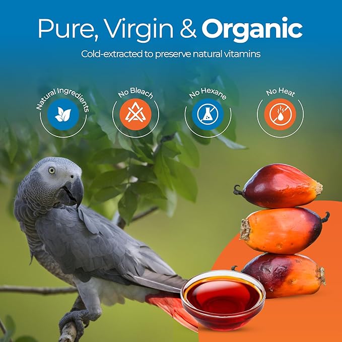 UnRuffledRx™ Red Palm Oil for Birds & Parrots - Provides Nutritional Support - Ethically Produced Organic Red Palm Oil to Support Feather & Skin Health