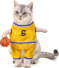 DELIFUR Dog Basketball Player Costume - Pet Halloween Costume Adjustable Funny Dress Up Sports Outfit Cosplay Clothes for Large Cats and Small Dogs (Yellow Basketball, X-Small)