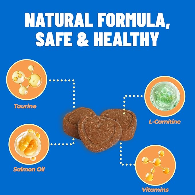 Just Try 6.35 oz Cat Taurine Bites - Taurine for Cats with L-Carnitine, Omega 3 and Vitamins - Supports Immune, Heart and Eyes Health Cat Supplements 300 Bites