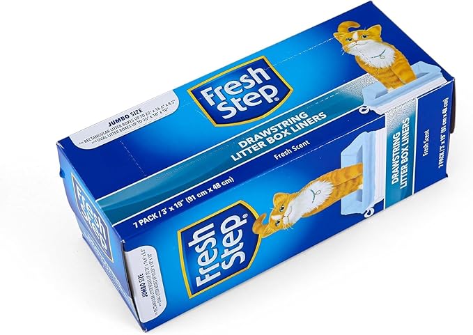 Fresh Step Jumbo Drawstring Cat Litter Box Liners, Scented Heavy Duty Kitty Litter Bags for X-Large Oval or Rectangle Pans, Helps Contain Mess for Easy Lift Out Cleanup, 36 x 19 in, 7 Count - 36 Pack