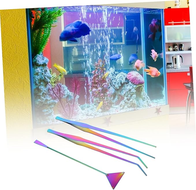 Housoutil Fish Tank Kit 3pc Set of Stainless Steel Tweezers and Spatula for Plant Care