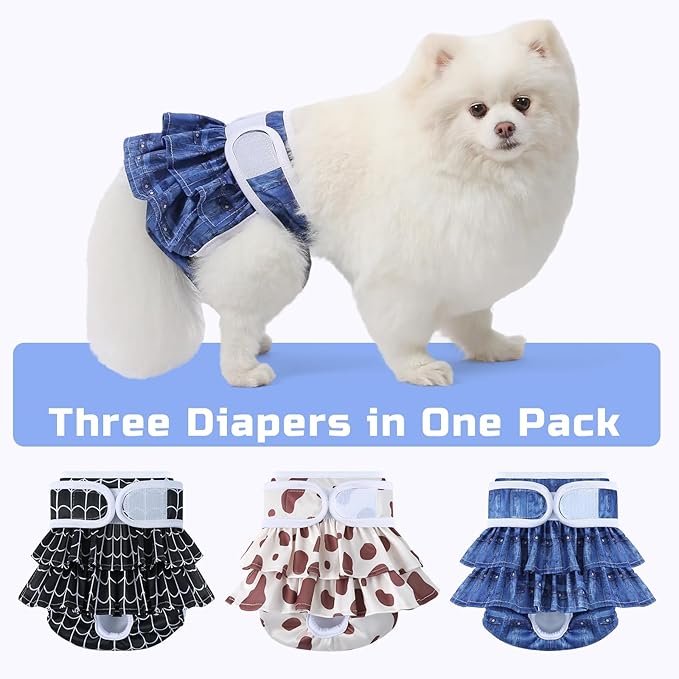 Reusable Dog Diapers Female 3 Pack Doggie Diapers for Period Heat Incontinence Puppy Training (Medium, Animal Print)