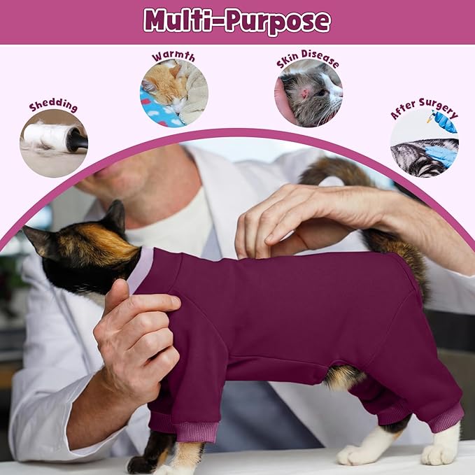 Cat Hair Sticky Onesie, Prevent Hair Loss Cat Pajamas, Long Sleeves Anti-Licking & Skin Disease Recovery Suit for Cats, Sphynx Clothes Costumes Outfits for Pet